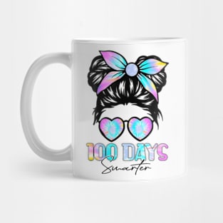 100 Days Smarter Girls Messy Bun Hair 100th Day Tie Dye Mug